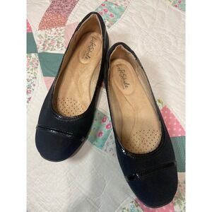 LifeStride Dalia Black Fabric Patent Trim Comfort Flats Shoes Womens 7M